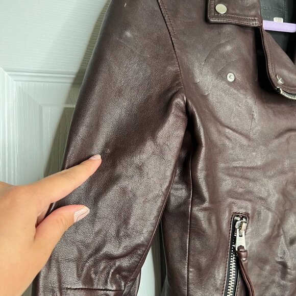 All Saints Dalby Dark Red Leather Long Sleeve Biker Jacket Women's Size 6 - Picture 6 of 15